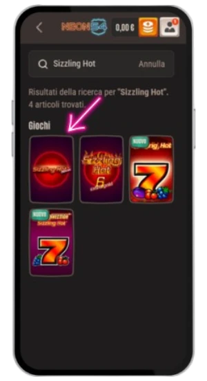Seleziona l'icona di Sizzling Hot Deluxe dai risultati della ricerca nel casinò.