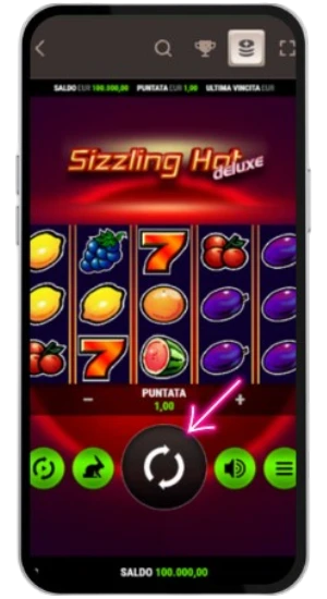 Premi il tasto centrale per far girare i rulli della slot Sizzling Hot Deluxe.